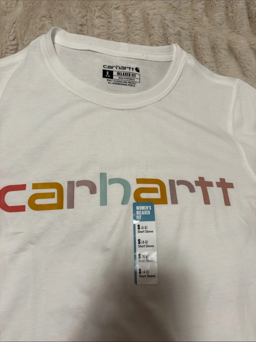 Carhartt White Short-Sleeve T-Shirt with Rainbow Logo